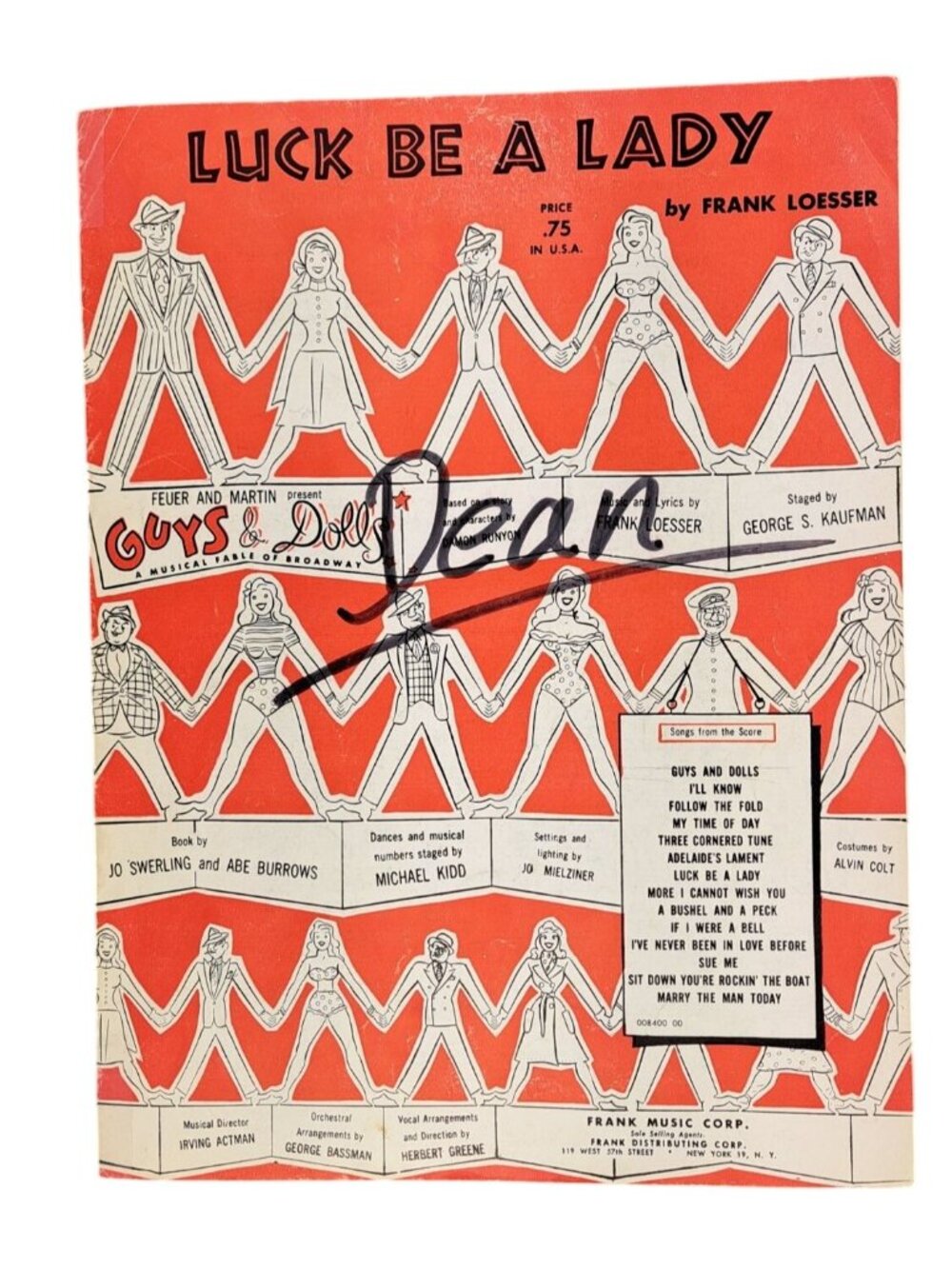 Vintage Luck Be A Lady Sheet Music Guys & Dolls Frank Loesser 1950 Broadway